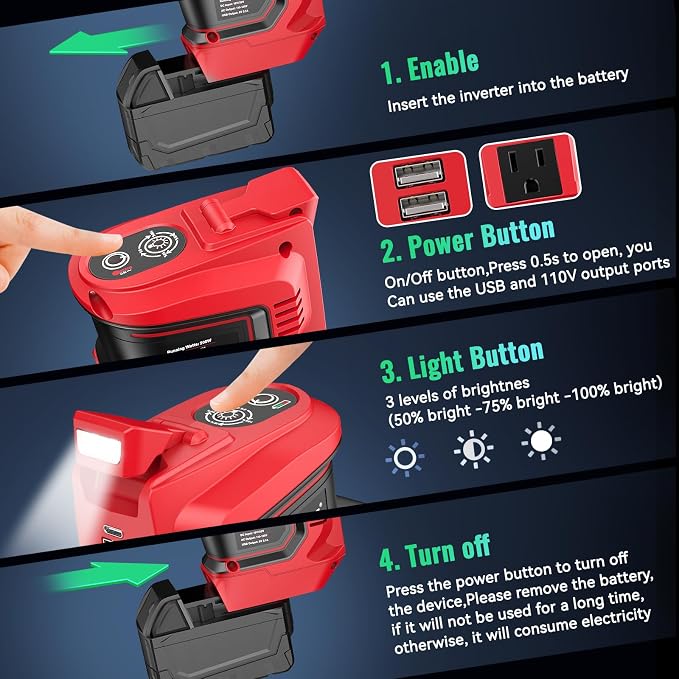 Power Inverter Compatible with Milwaukee 18V Battery, Ecarke 200W Portable - Image 5