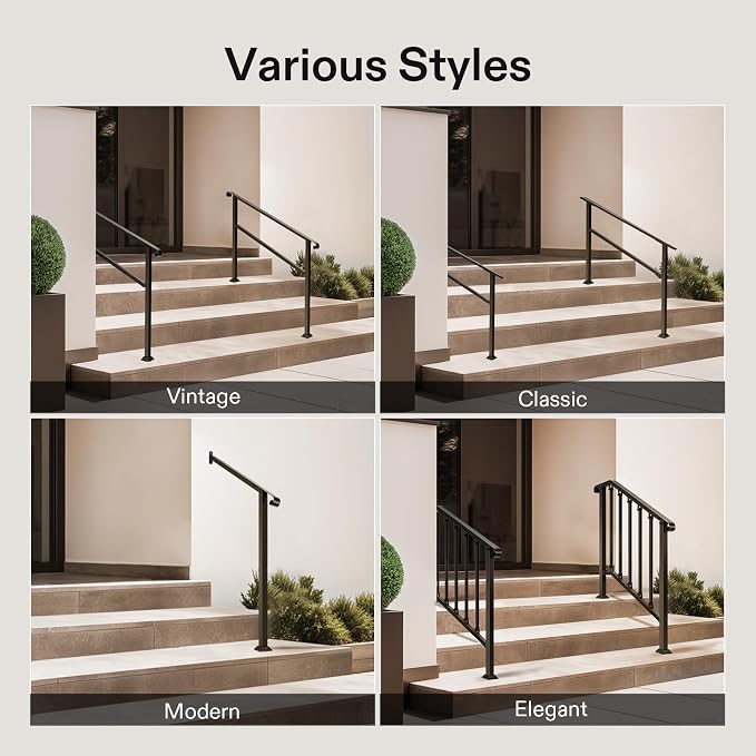 VIVOSUN 2-Pack Outdoor Handrail, 3 Step Stair Handrail, Wrought Mattle Iron - Image 7