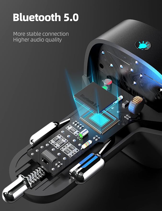 Nulaxy Bluetooth FM Transmitter, Hands-Free Calling, 7 Colors Led Backlit Light - Image 6