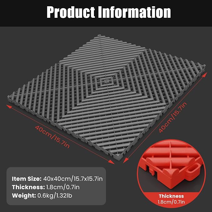 15.7"x15.7" Garage Flooring Tiles, Non-Slip Interlocking Plastic Garage Floor - Image 3