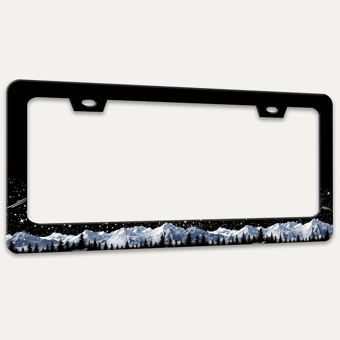 Snow Mountains License Plate Frame Starry Sky Mountain Forest License Plate - Image 7