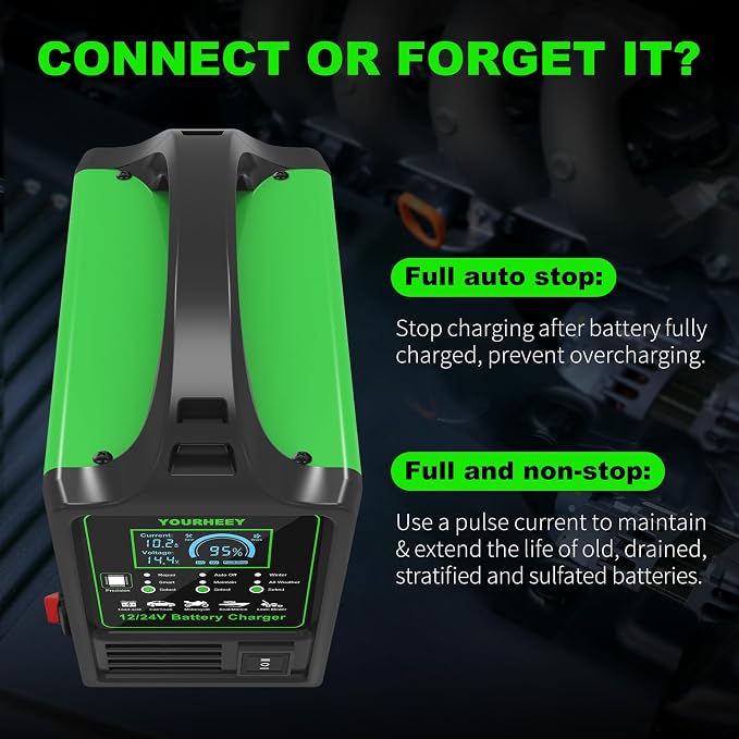 12V/24V Car Battery Charger Heavy Duty, 0-15A Automatic Battery Maintainer - Image 6