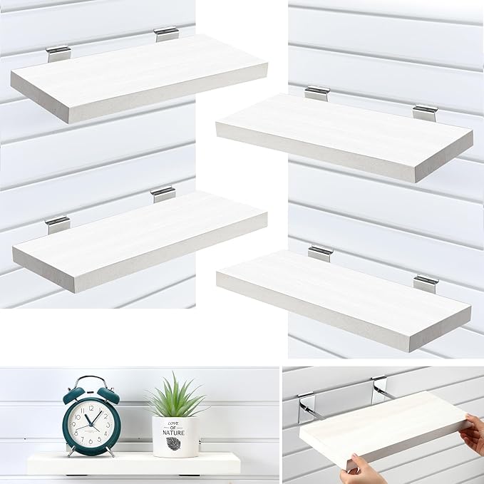 4 Pack Wooden Slatwall Shelf, 16.1" D x 6.7" W x 1.1" H Slatwall Shelves by Landical