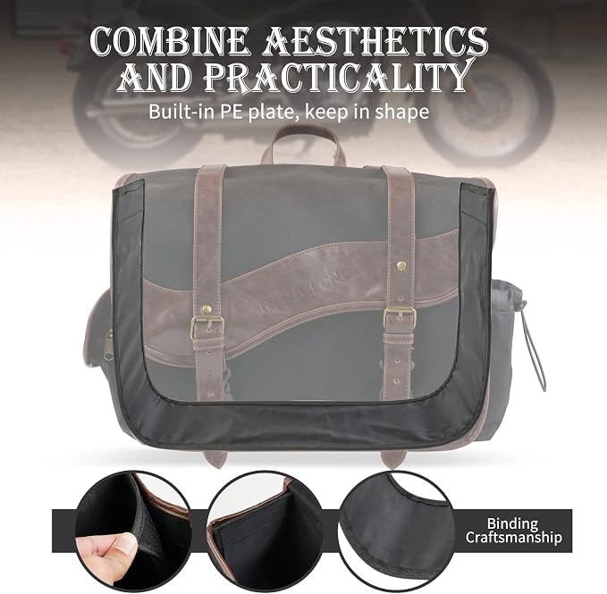 NICECNC Motorcycle Saddle Bags, Vintage Oil Waxed Canvas Saddlebags Motorcycle - Image 4