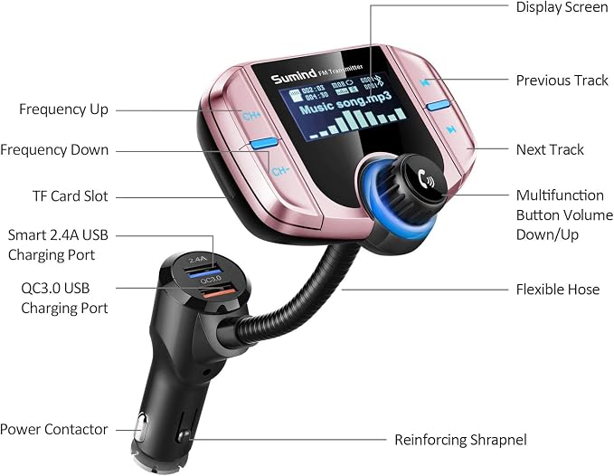 Upgraded Bluetooth FM Transmitter, Wireless Radio Adapter Hands Free Car Kit - Image 2