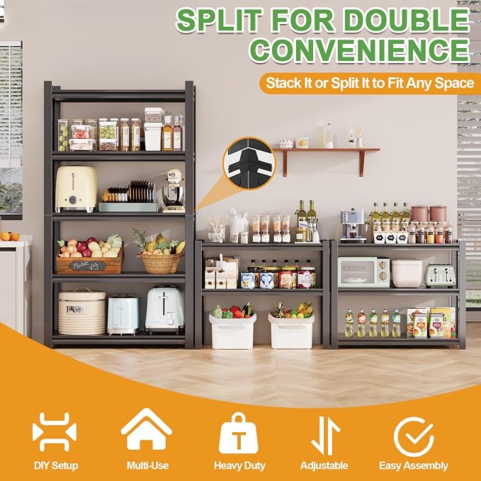 72H Metal Kitchen Storage Shelves, 2500 LBS Heavy Duty Garage Shelving Unit - Image 4