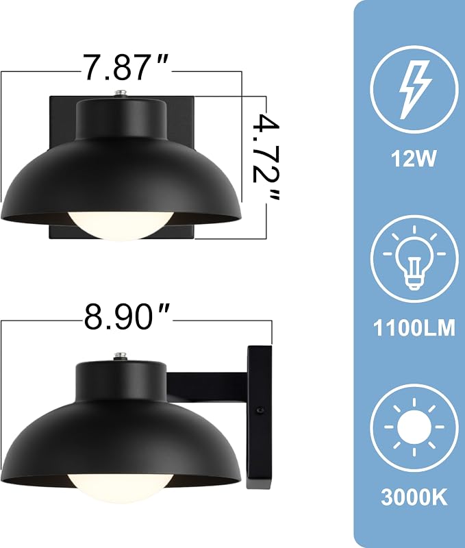 Black Exterior Light Fixtures, 2 Pack Dusk to Dawn LED Outdoor Wall Lights - Image 6