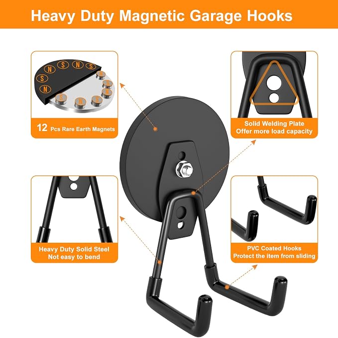 ENUODA Strong Magnetic Hooks Heavy Duty 2 Pack Garage Hooks Heavy Duty Magnet - Image 3