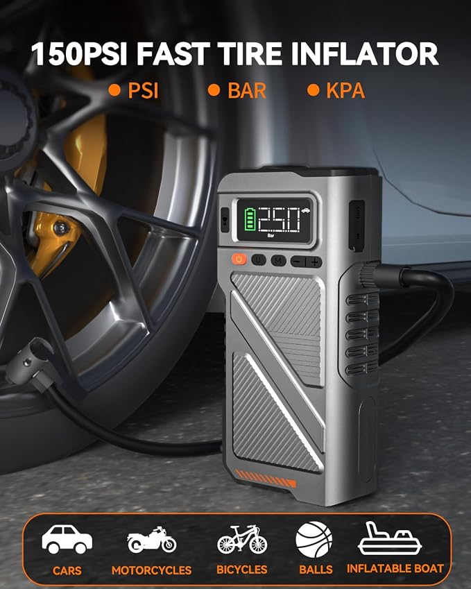 2025 Car Jump Starter with Air Compressor, Portable 6000A 150PSI Car Battery - Image 2