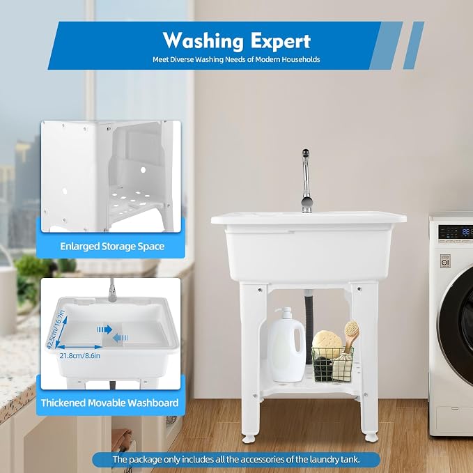 Freestanding Utility Sink Plastic Laundry Sink Spacious Laundry Tub Sink - Image 5