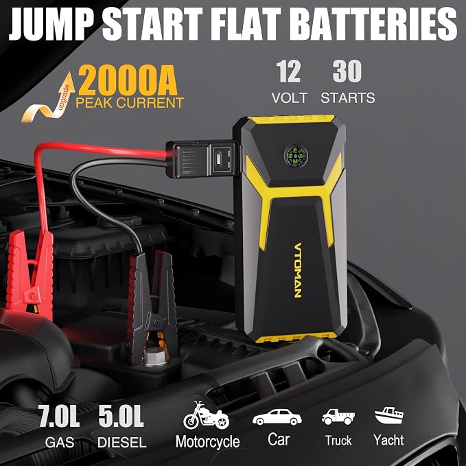 VTOMAN V6 Pro Jump Starter, 2000A Car Battery Jumper Starter Portable - Image 2