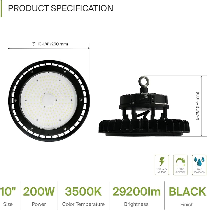 ASD LED High Bay UFO Light Fixture, Commercial Shop Lighting | Dimmable - Image 2