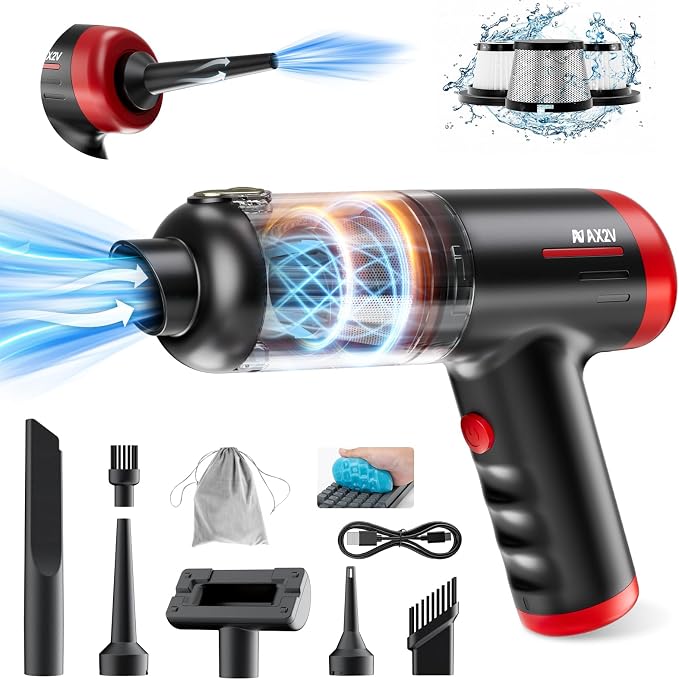 2-in-1 Car Vacuum&Air Duster, 80W/16kpa/12KRPM/30 Mins, High Powerful Dust by AX2V-DirectACCESSORYTOVEHICLE