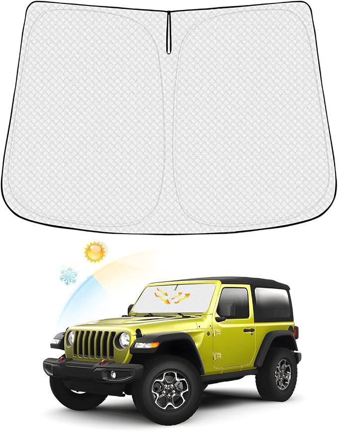 Windshield Sun Shade for 2018-2026 Jeep Wrangler JL/2020-2026 Jeep Gladiator JT by Canvcle