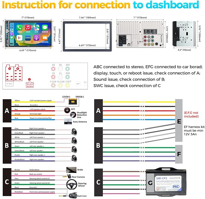 PLZ 7" Wireless Double Din Car Stereo Apple Carplay Radio Screen - Image 6