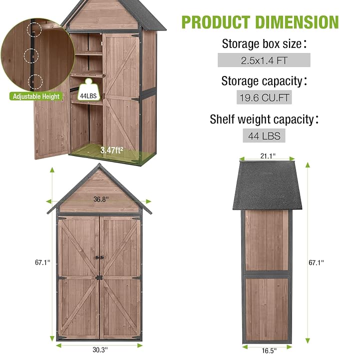 GUTINNEEN Sheds Outdoor Storage Wooden Garden Tool Shed - Image 6