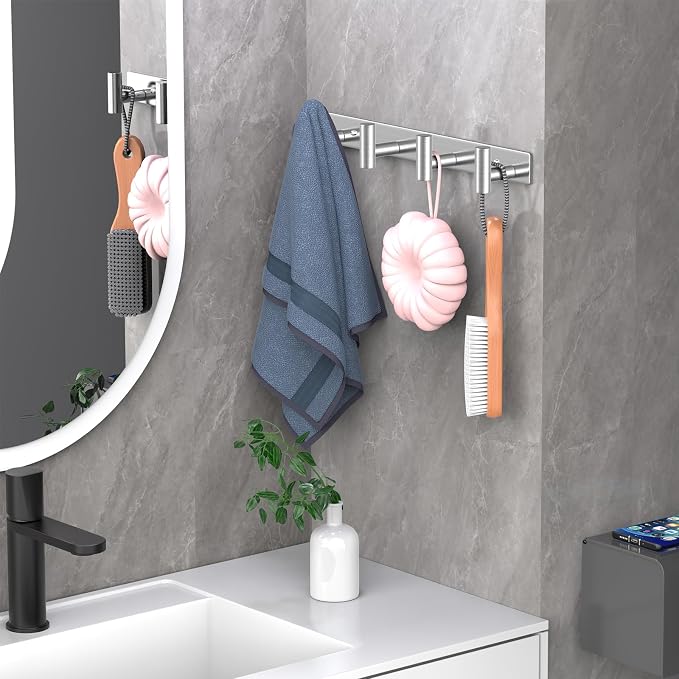 Wall Mounted Coat Rack-4 Hooks, Heavy Duty Stainless Steel Hook Rail - Image 5