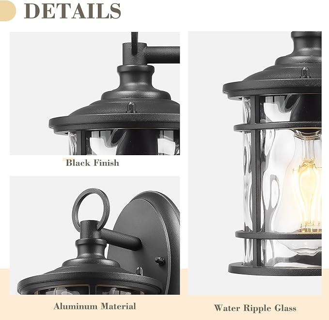 Emliviar 2 Pack Exterior Wall Sconce Light, Anti-Rust Outdoor Lanterns Wall - Image 3