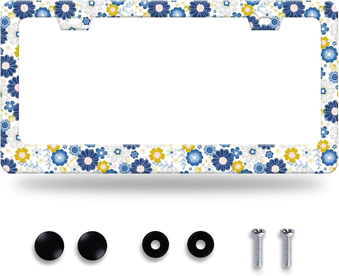 White Blue Hippie Flowers License Plate Frame Colorful Floral License Plate by GORSNKYE