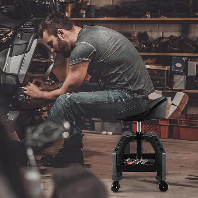 S AFSTAR Shop Stool with Wheels, Height Adjustable Garage Stool with 4 - Image 8