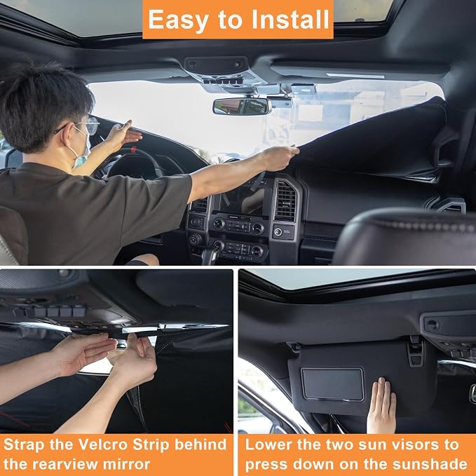 Windshield Sun Shade for Jeep Wrangler JK 2007-2018, Foldable Heat Shield - Image 7