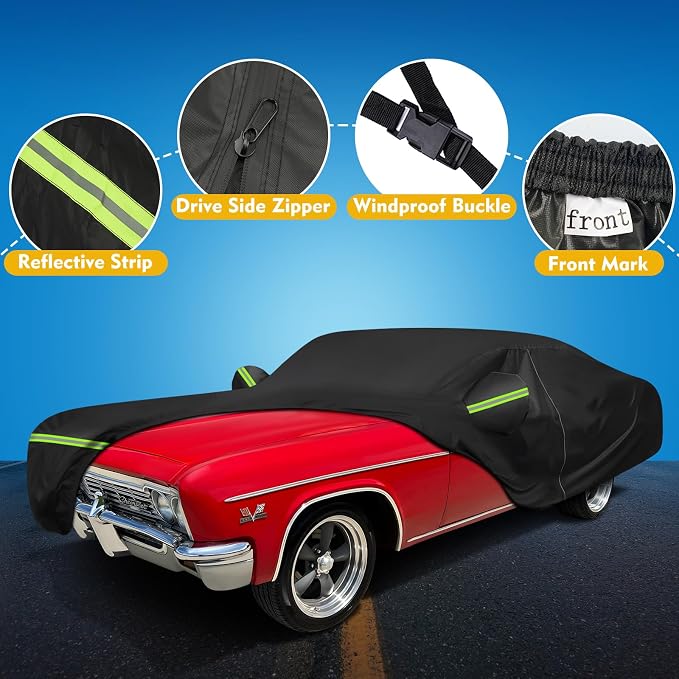 QUNSUNUS Waterproof Car Cover for Chevy Caprice 1966-1970 and 1977-1996 - Image 2