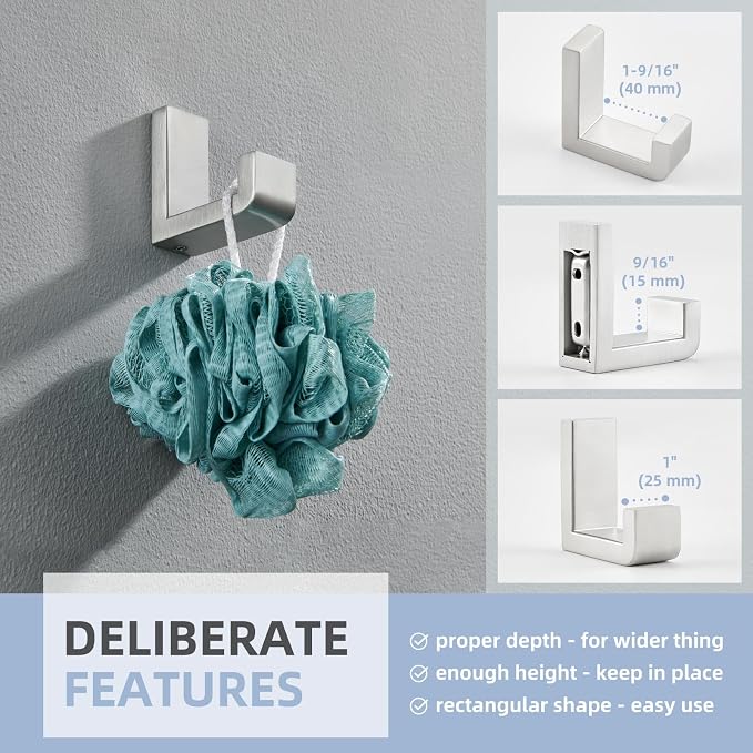Angle Simple Towel Hook for Bathroom, SUS 304 Stainless Steel Shower Robe Coat - Image 5