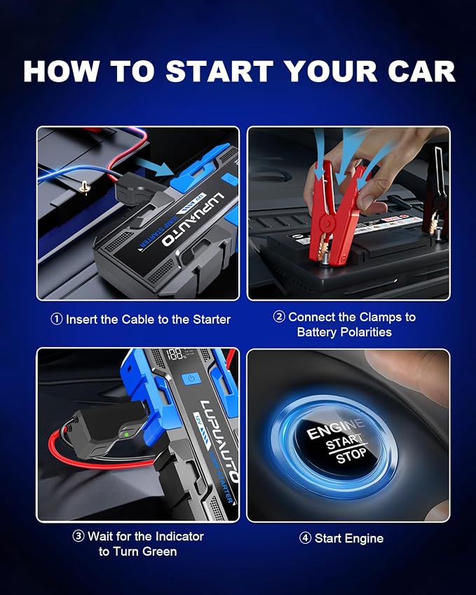 3000A Jump Starter, Portable Car Battery Jump Starter - Image 7