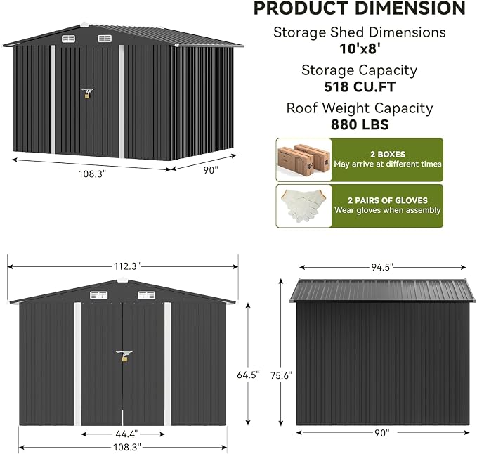 COMHOMA Shed Outdoor Storage Shed Metal, Lockable Doors Tool Sheds - Image 2
