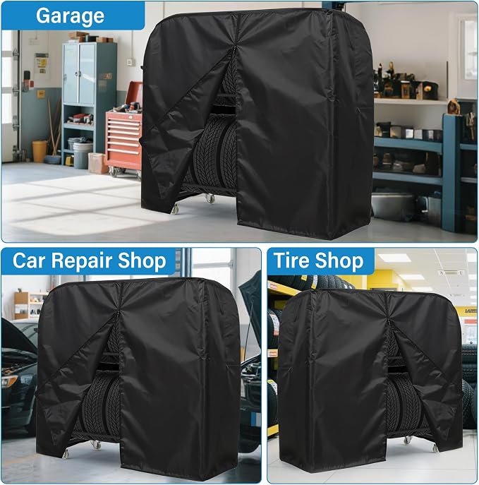 Tire Storage Rack 44" x 44" x 18" w/Anti-dust Cover, Rolling Tire Rack - Image 9