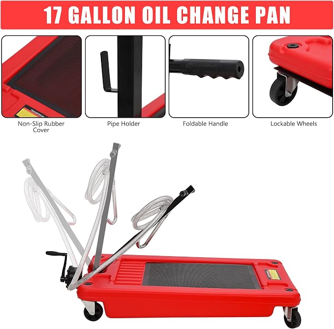 ‌17 Gal Low Profile Oil Drain Pan, Heavy Duty Mobile Oil Changing Pan - Image 3