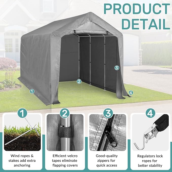 Outvita Outdoor Portable Storage Shed Tent, 8x12 ft Waterproof Carport - Image 4