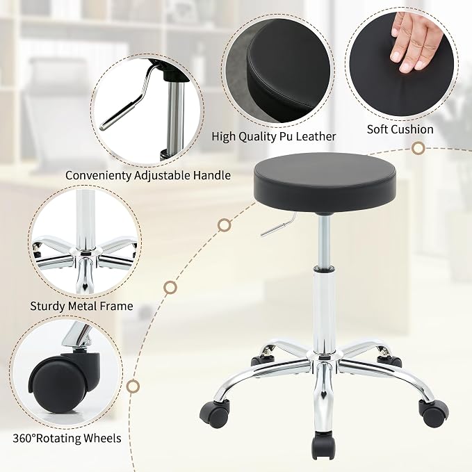 Tatto Rolling Chair, Height Adjustable Backless Chair - Image 4