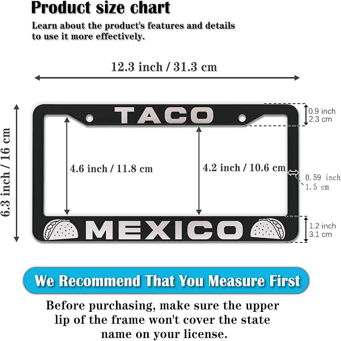 License Plate Frames Multicolor Automotive Exterior Accessories Taco Mexico - Image 2