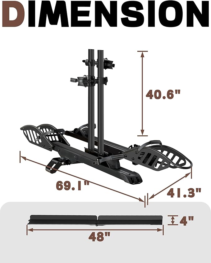 E-Bike Rack with Ramp, Hitch 2 Bike Rack, 200 lbs Capacity Electric Bike Carrier - Image 9