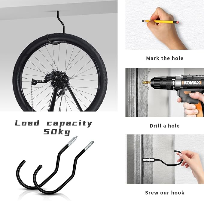 Bike Hooks Heavry Duty 6-Pack, Bicycle Storage Hanger Screw in Ceiling Hooks - Image 6