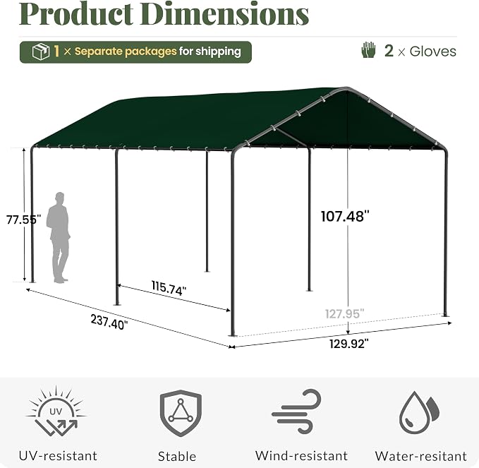 Carport, 10‘ x 20’ Heavy Duty Portable Garage All-Season Car Canopy w/Removable - Image 6