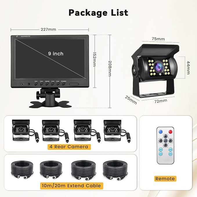 Hikity Backup Camera with Monitor Kit, 9‘’ Car Rear View Monitor with - Image 7