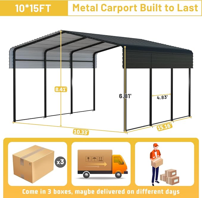 Metal Carport 10 * 15 FT with Enhanced Base Heavy Duty Garage with Galvanized - Image 4