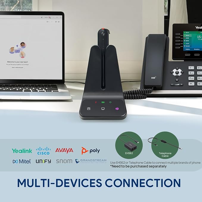 Yealink DECT Wireless Headset WH63 E2 UC, Single Ear Convertible Office Headset - Image 5