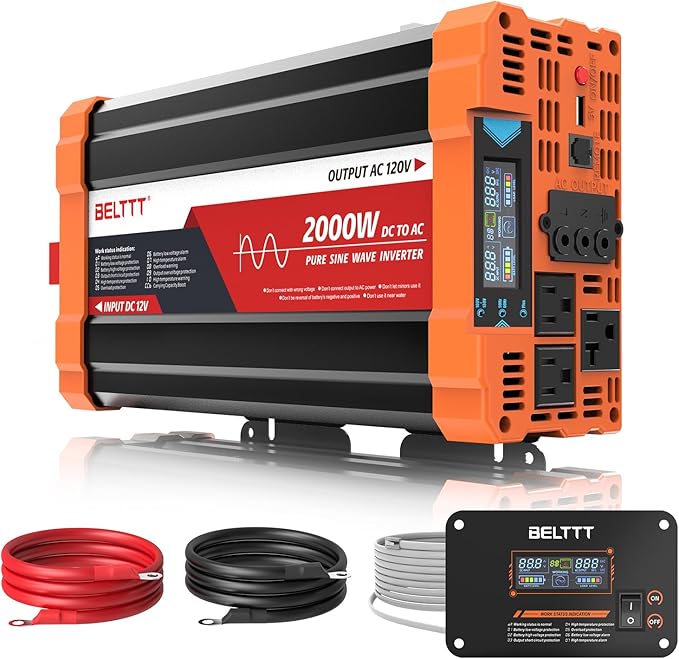 BELTTT 2000W Pure Sine Wave Inverter, Car Power Inverter 12V to 120V AC by BELTTTPowerInverter