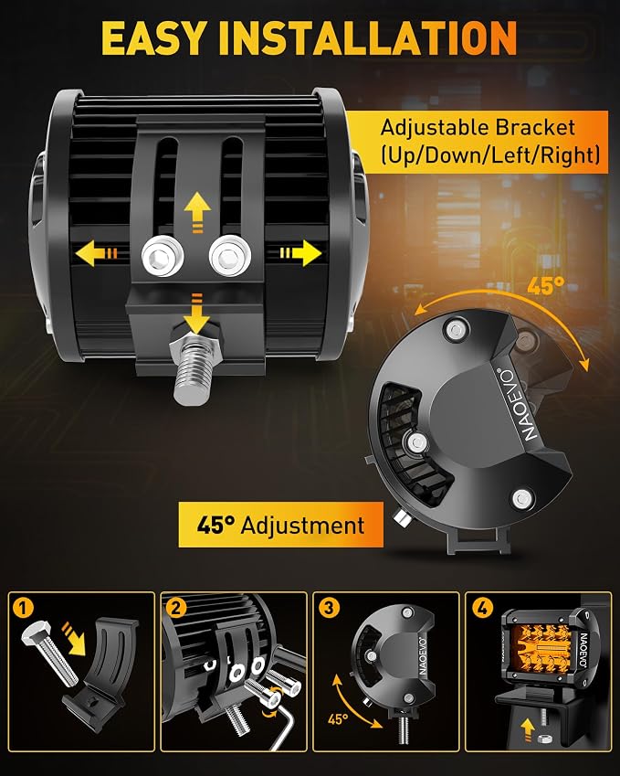 NAOEVO 4 Inch LED Pod Lights, Spot Flood Amber LED Fog/Driving/Off Road Lights - Image 8