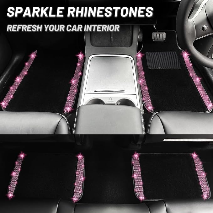 NBTEPEM Pink Bling Car Floor Mats Full Set, Universal Fit Most Cars - Image 4