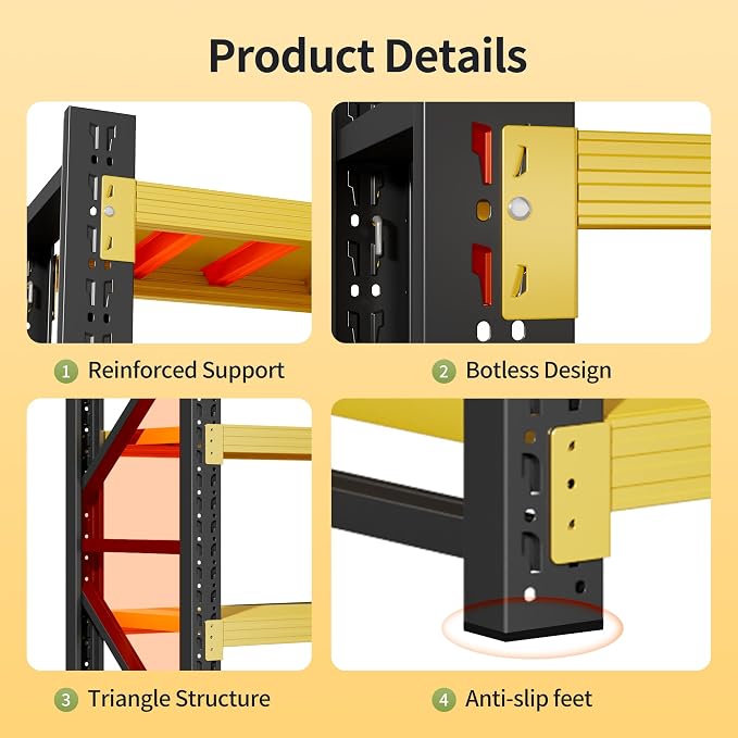 Garage Shelving Unit, 4 Tier Heavy Duty Racks, Easy Assembly, Metal Racks - Image 4