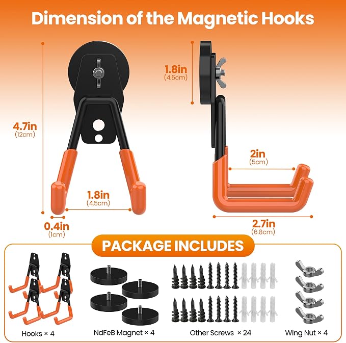 4 Pack Large Heavy Duty Magnetic Hook Extra Strong Magnetic Garage Hooks Big - Image 2