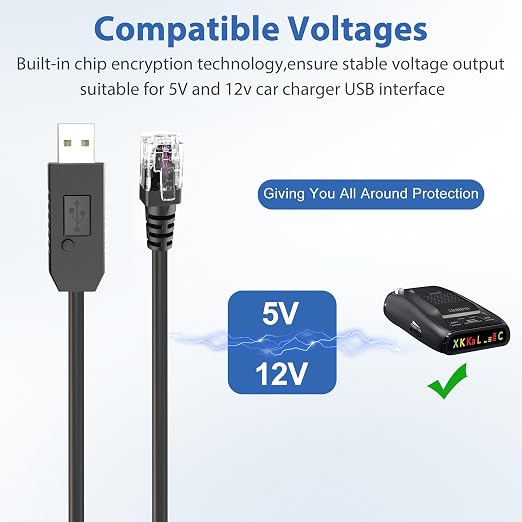Radar Detector Cable, USB to RJ11 Plug Power Cord - Image 4