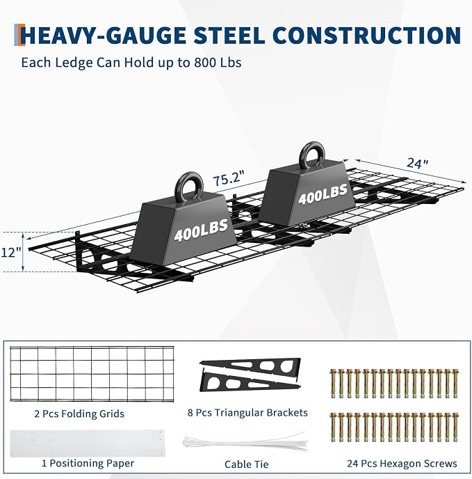 2 Pack 2x6ft Garage Storage Shelving Wall Mounted, 24-inch-by-72-inch 1600 Lbs - Image 2