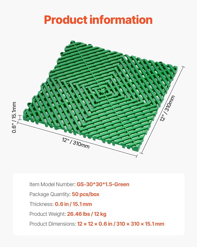 VEVOR Interlocking Drainage Mat, 12” x 12” Splicing Drainage Mats, Non-Slip - Image 8