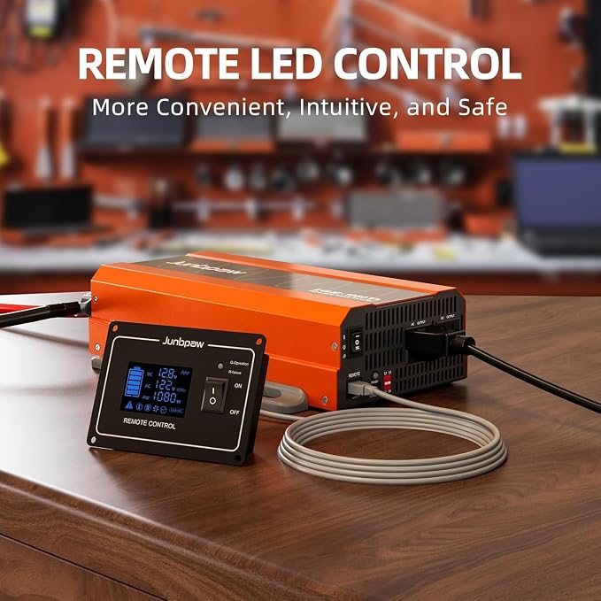 1080 Watt Pure Sine Wave Inverter, Remote Monitor Controller 12V DC to 120V AC - Image 4