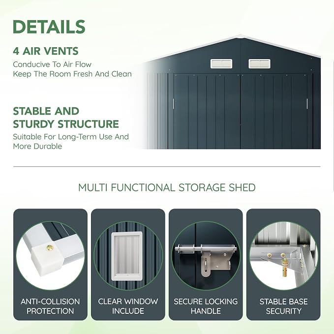 10X12X7.5 FT Outdoor Steel Storage Shed - Image 4